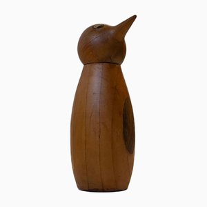 Barattolo Penguin vintage in legno intagliato di ELJ, anni '70