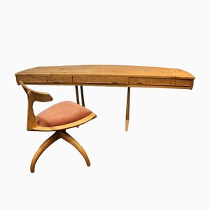 Bureau & Chaise Sculpturaux Style Wendell, 1970, Set de 2