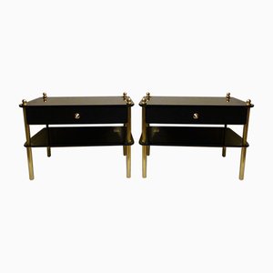Smoked Mirrored and Brass Bedside Tables from Huwa Spiegel, 1960s, Set of 2