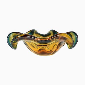 Italian Murano Sommerso Glass Bowl in Green and Yellow, 1970s