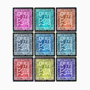 Briefmarkensammlung, 1864 Hamburg, Mehrfarbiges Mosaik Deutsche Briefmarken, Farbfoto, 2016