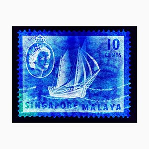 Singapore Stamp Collection, 10 Cents Qeii Ship Series Blue - Pop Art Color Photo 2018
