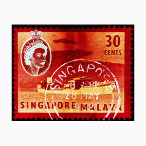 Singapore Stamp Collection, 30 Cents Qeii Oil Tanker Red - Pop Art Color Photo 2018