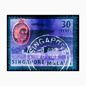 Singapore Stamp Collection, 30 Cents QEII Oil Tanker Teal - Pop Art Color Photo 2018
