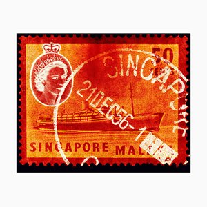 Singapore Stamp Collection, 50c QEII Steamer Ship Orange - Pop Art Color Photo 2018