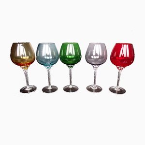 Copas de vino tinto grande de cristal de Murano, años 50. Juego de 5