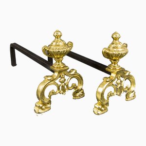 Dutch Baroque Style Gilt Bronze and Iron Andirons or Fire Dogs, 1930s, Set of 2