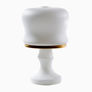 Czech White Glass And Brass Table Lamp from Osvetlovaci Sklo, 1970s