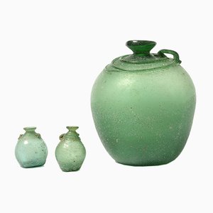 Green Murano Glass Vases Set, Set of 3