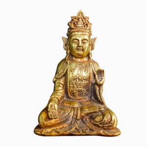 Vintage Chinese Crown Gold Buddha Statue, 1960s