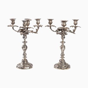 Candelabros de metal plateado. Juego de 2