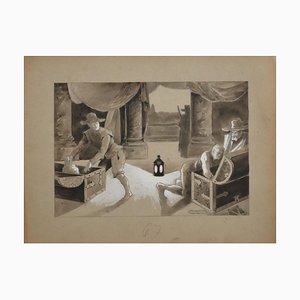 Desconocido - Ladrones - Lápiz original, acuarela y plomo blanco - siglo XIX