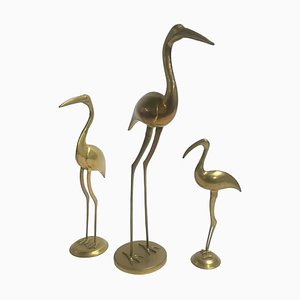 Large Vintage Brass Crane Birds, 1970s, Set of 3