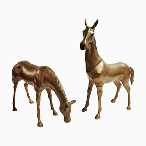 Large Brass Horse Statues, 1970s, Set of 2