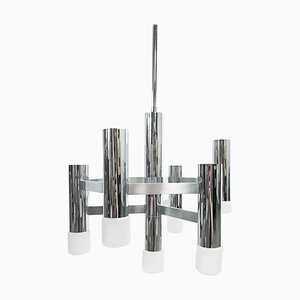 Vintage Chrome 7 Lightpoint Chandelier by Gaetano Sciolari, 1970s