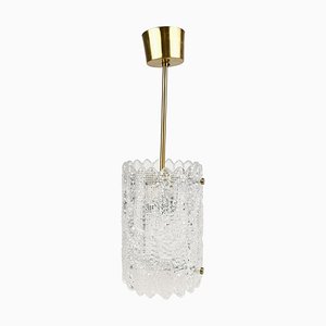 Lámpara colgante Mid-Century Modern con forma de cilindro de cristal de Carl Fagerlund para Orrefors, años 60