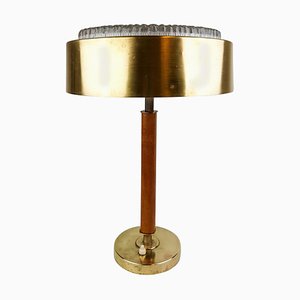 Swedish Mid-Century Table Lamp in Brass, Crystal and Wood from Boréns