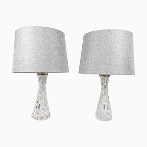 Lámparas de mesa suecas Mid-Century de cristal de Carl Fagerlund para Orrefors. Juego de 2