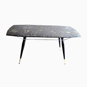 Table de Salle à Manger avec Pieds Hexagonaux en Bois et Bornes en Laiton, 1960s