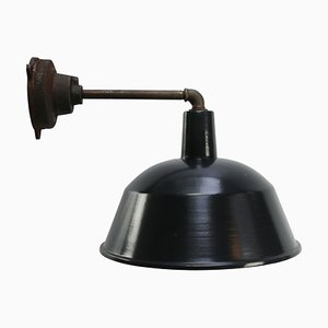 Industrielle Vintage Fabrik Wandlampe aus schwarz emailliertem Gusseisen