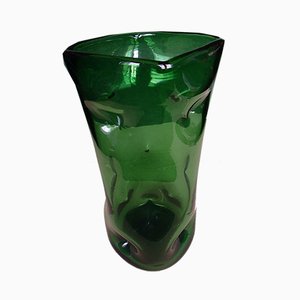 Jarrón vintage de vidrio verde, años 60