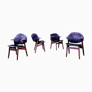 Chaises de Salon Cowhorn Noires Mid-Century par Tijsseling pour Hulmefa, Set de 4