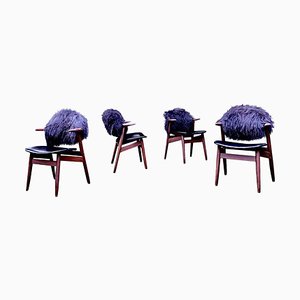 Mid-Century Black Cowhorn Dining Chairs by Tijsseling for Hulmefa, Set of 4