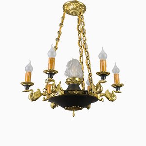 French Empire Style Bronze, Brass and Glass Chandelier, 1920s