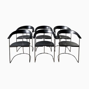 Vintage Black Leather Italian Dining Chairs from Arrben, Set of 6