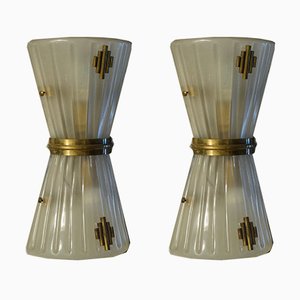 Antique Murano Glass and Brass Wall Light, 1910s, Set of 2