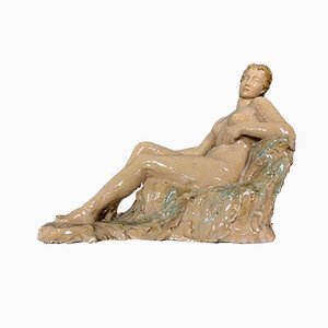 Steingut Statue aus glasiertem Terrakotta im Jugendstil