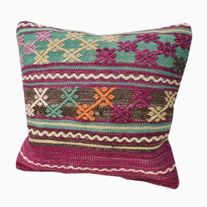 Housse de Coussin Bohème Kilim Brodé Multicolore en Laine par Zencef Contemporary