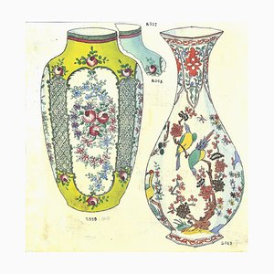 Gabriel Fourmaintraux, Amphore and Vase, Encre Originale et Aquarelle, Début 1900