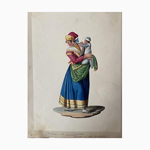 Michela De Vito, Costume of Naples, Original Gouache, 19th Century