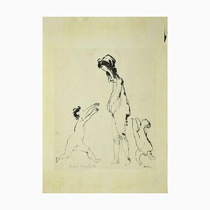 Sergio Barletta, Figures, Original Ink Drawing on Paper, 1958