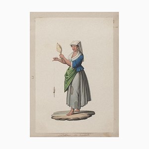 Michela De Vito, Neapolitan Costume, Original Gouache, 19th Century