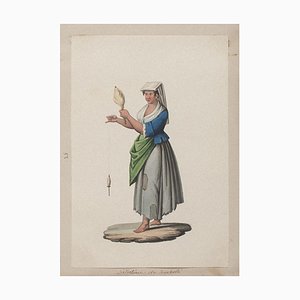 Michela De Vito, Neapolitanische Kostüm, Original Gouache, 19. Jahrhundert