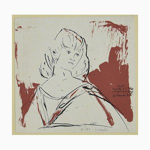 Arnoldo Ciarrocchi, Portrait, Original China Ink on Lithograph, 20th Century