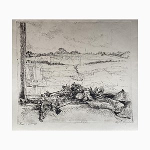 Marco Bellagamba, Dry Flowers in the Landscape, Original Etching, 1968