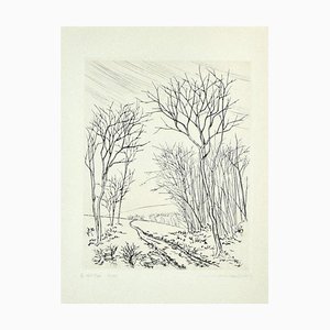 Roland Brudieux, invierno, aguafuerte original, mediados del siglo XX