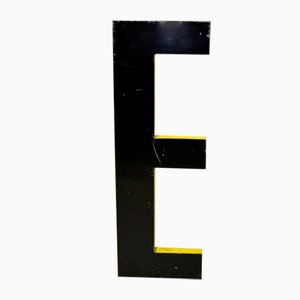 Large Vintage French Black Metal Capital Letter E with Yellow Profile, 1960s
