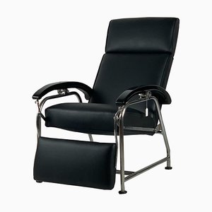 Sillón Bauhaus de cuero negro, años 30