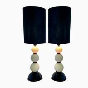 Lámparas de mesa de cristal de Murano negro y marfil, años 2000. Juego de 2