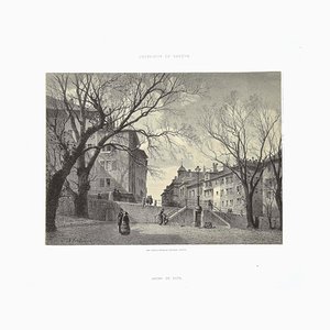 Lithographie d'Antonio Fontanesi, intérieur Geneva Bourg De Four, 1854