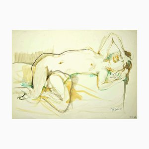 Leo Guida, Nude of Woman, Original Ink and Watercolor on Paper, 1985