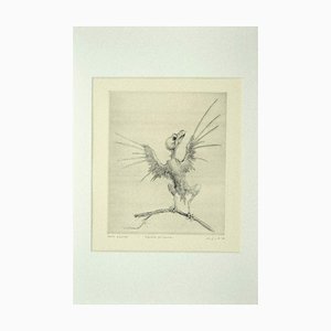 Leo Guida, Pájaro en la rama, Grabado Original sobre papel, 1972