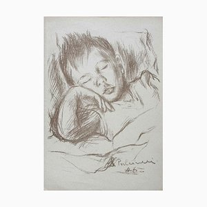 Silvano Pulcinelli, Sleeping Boy, Original Pencil Carbon, 1946