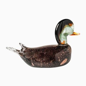 Large Aventurine Glass Sculpture of a Duck by V. Nason, Murano