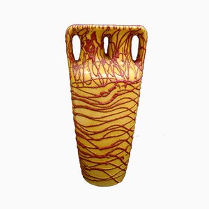 Large Yellow-Red Ceramic Floor Vase, 1970s