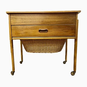 Mid-Century Danish Teak Sewing Table with Basket